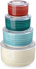 Vancasso Ceramic Serving Bowls With Lids Set of 4 Nesting Bowls;