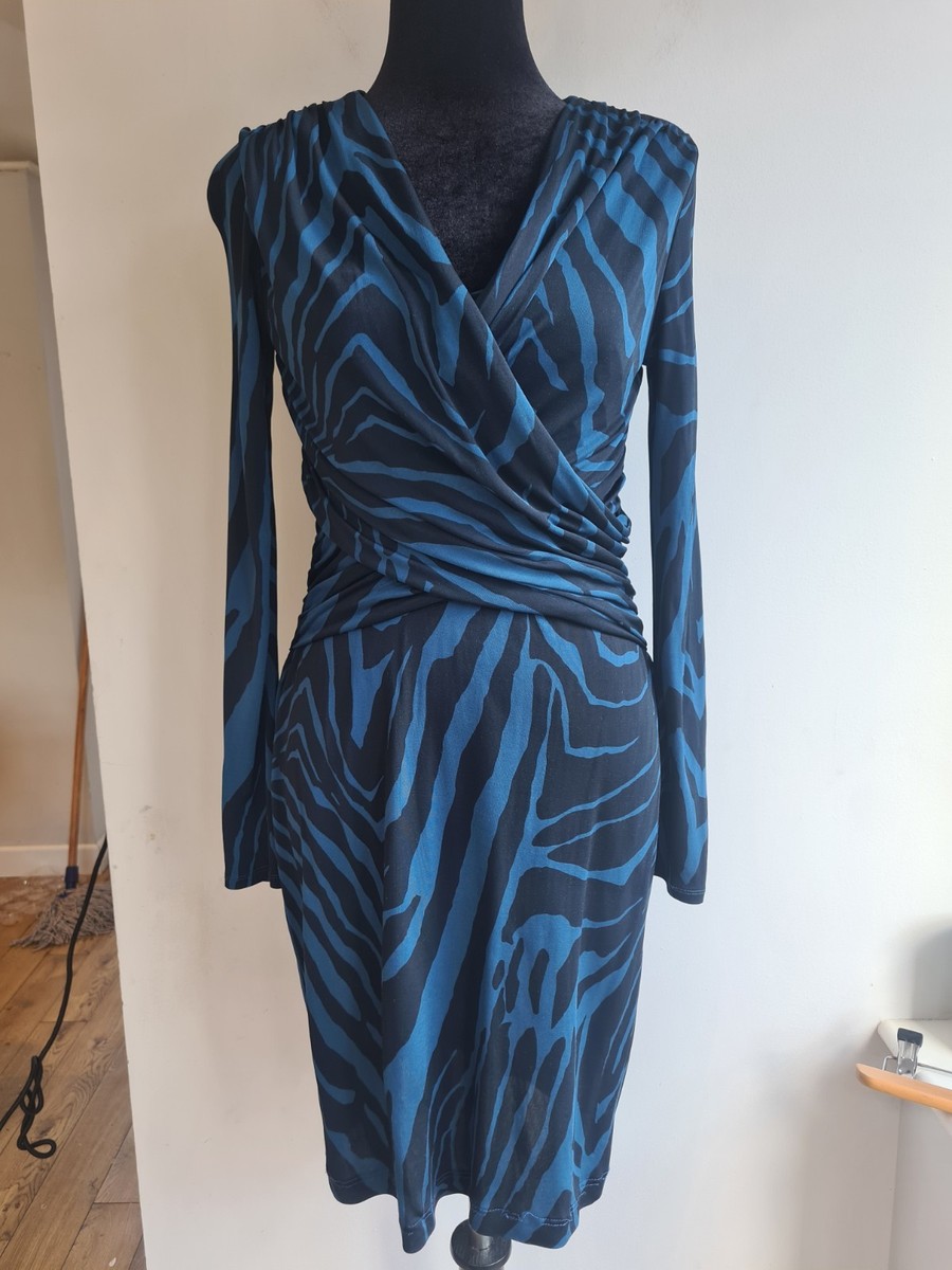 Fenn Wright Manson blue zebra print wrap dress size 10, 39” UK