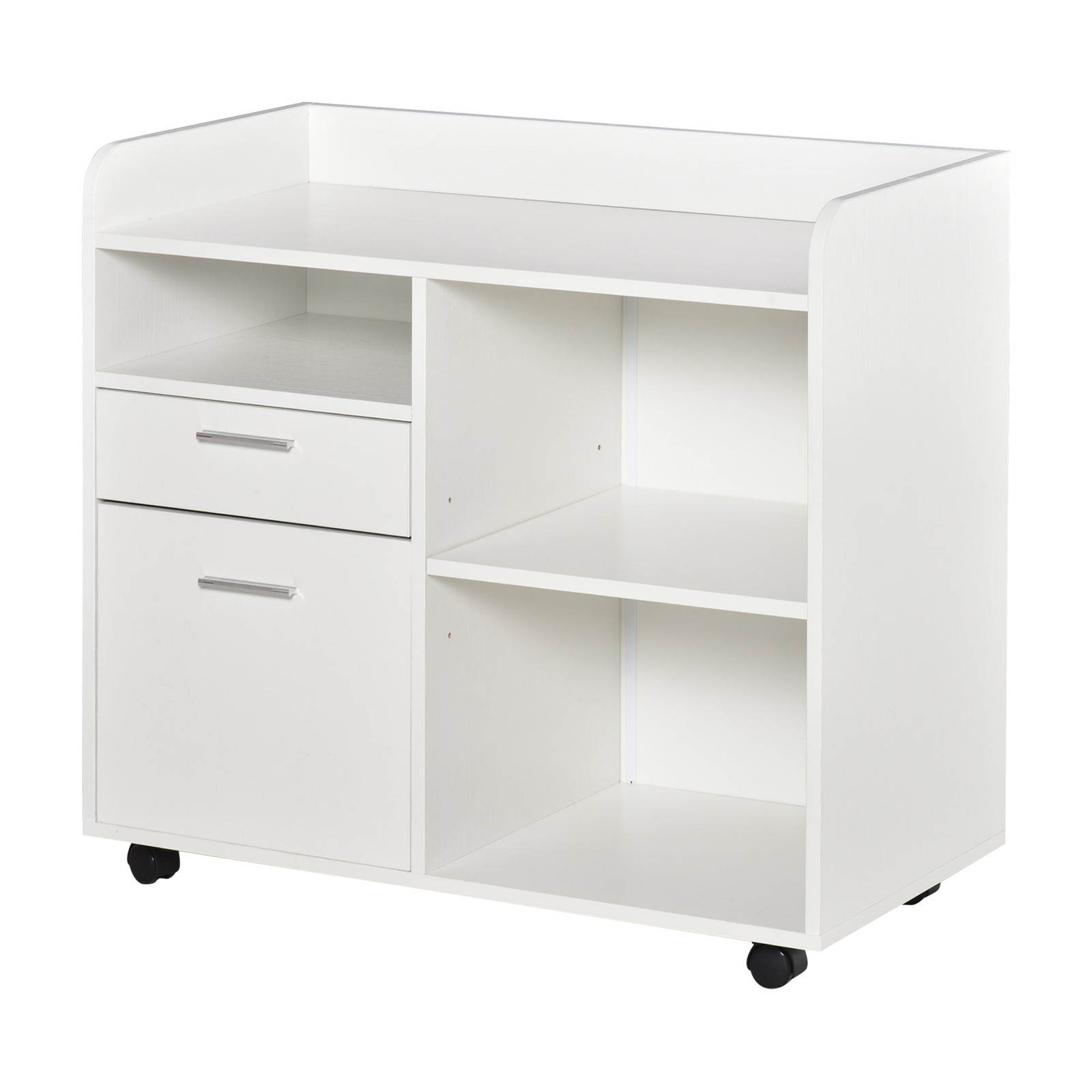 White Mobile File Cabinet with Built-In Printer Stand for Office Organization