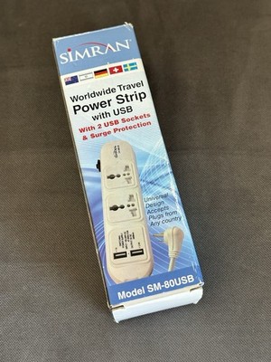 SIMRAN World Wide Travel Univeral Power Strip 2 Outlets + 2 USB - New