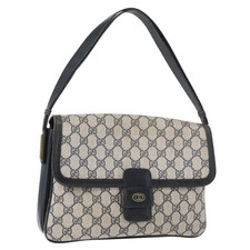 GUCCI GG Supreme Shoulder Bag PVC Navy Gold Auth 172288