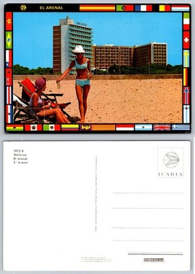 El Arenal Mallorca Spain Vintage Postcard Beach Obelisco Hotel 1960s Flags