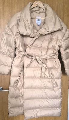 Adidas Originals Down Puffer Coat UK 10 Beige Belted Longline Jacket