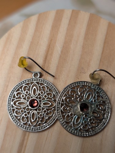 Silver Disc Filigree earrings with purple stone - Picture 1 of 1