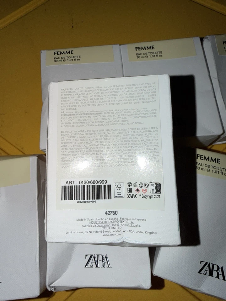 LOTE DE 7 UNIDADES PERFUME ZARA FEMME NUEVO PRECINTADO 1 OZ Foto 3 de 3