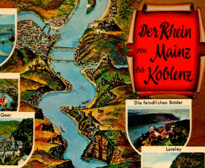 #ad #ad Vintage Postcard Continental Map Rhine River Koblenz Mainz Castles Boat Germany $3.12