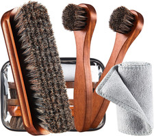 4 Pcs Horsehair Shoe Brush Kit Polishing Daubers Applicators Leather Care Brushe