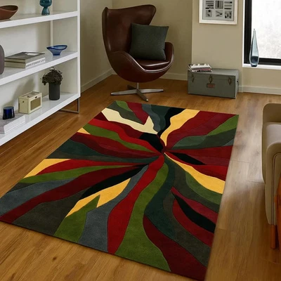 Tapis en laine touffeté à la main : tapis moderne abstrait multicolore - Photo 1/4