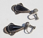 vintage SCREW BACK EARRINGS made MEXICO 925 STERLING black stones MOURNING GOTH — photo 3