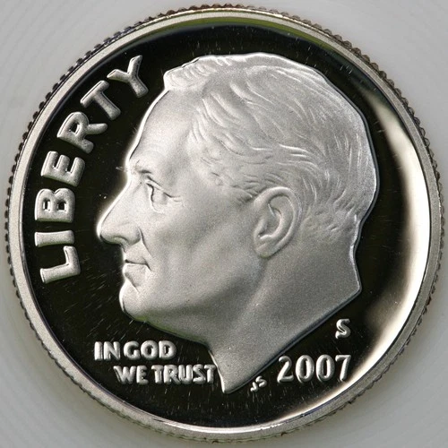 2007 S Superb Gem Proof DCam Roosevelt Dime 90% Silver 1157