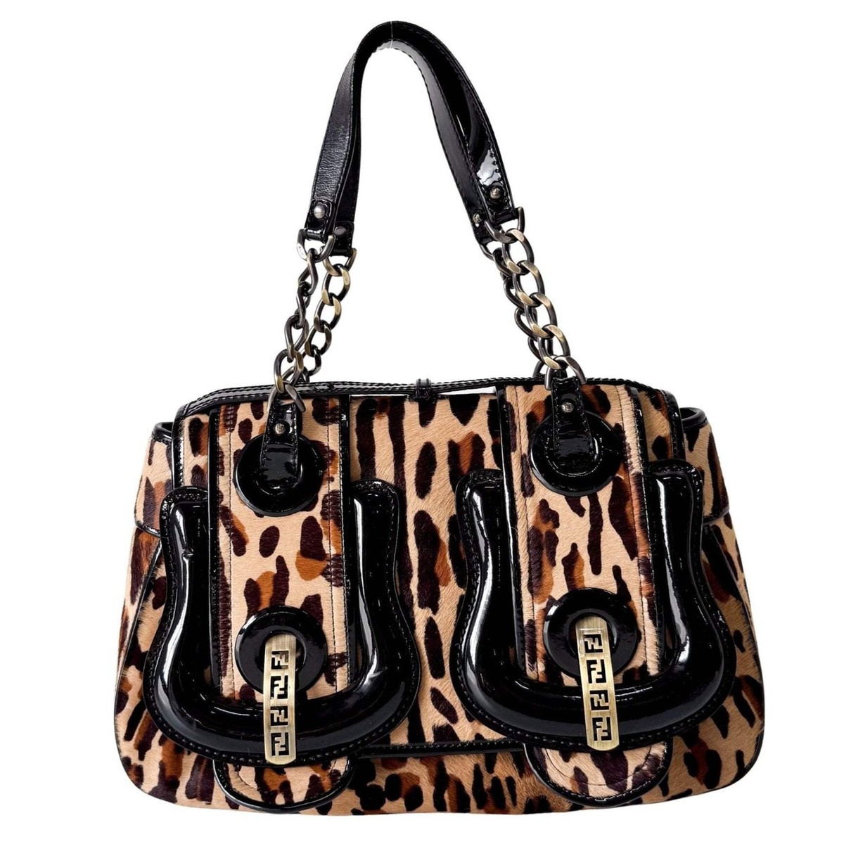 FENDI Leopard Print Double Buckle Flap Shoulder Bag | eBay