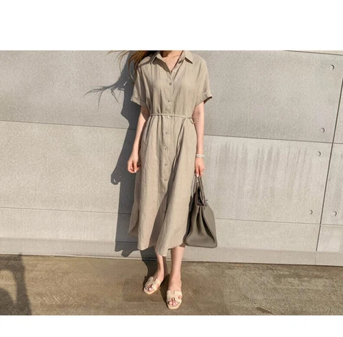 Lady Summer Casual Button-Down Shirt Dress Cotton Linen Long Tunic Beach Kaftan - Bild 9 von 19