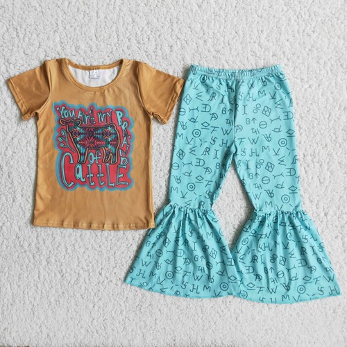 Baby Girls Boutique Outfit Heifer Bell Bottom Pants Clothes Set - Picture 12 of 16