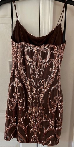 Special Occasion Sequin Embroidery Mesh Bodycon Sleeveless Dress Brown Small - Picture 7 of 8
