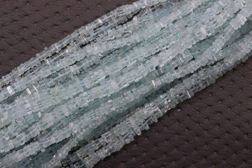 16" Long Strand Natural Aquamarine Heishi Beads Size 4-5 MM March Birthstone - Picture 5 of 7