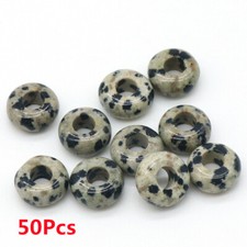 50Pcs 10x5mm Natural Dalmation Jasper Rondelle Large Hole Spacer Beads DIY HT537