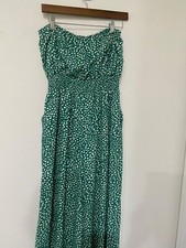 Green White Spotted Strapless jumpsuit With Smocked Waist, Size large