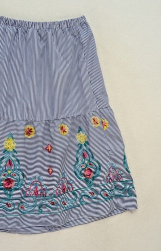 Magic Women's Skirt Size L A-line Blue Stripped Floral Embroidered Elastic Waist - Picture 19 of 20