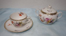 Antik Beyer & Bock Porzellan - Blumen/Gold Dekor - Tasse, Zuckerdose - Auswahl