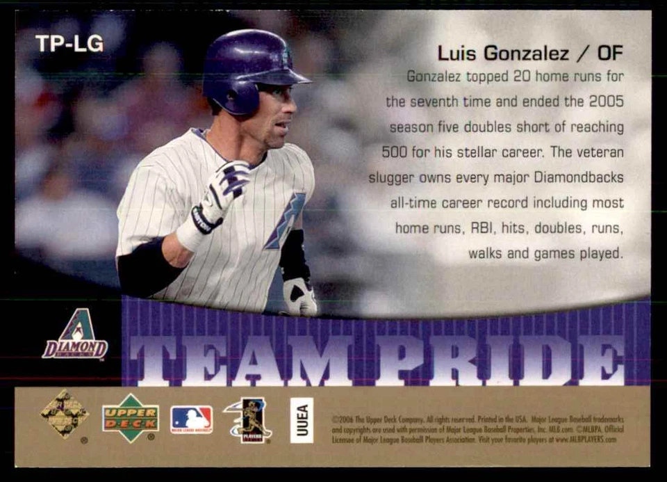 2006 Upper Deck Team Pride Luis Gonzalez 106/699 Arizona Diamondbacks - Image 2 of 2