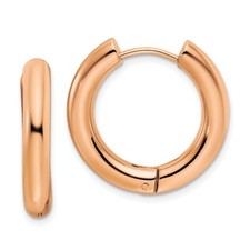 Stainless Steel Polished Rose IP-plated 4mm Hinged Hoop Earrings
