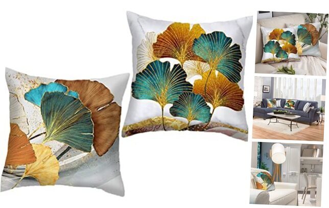 Throw Pillow Cover Farhouse Plant Leaves - 18