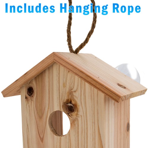 See Through Window Bird house, Wooden Birdhouse - Suction Cup Bird Nesting Box - Picture 4 of 10