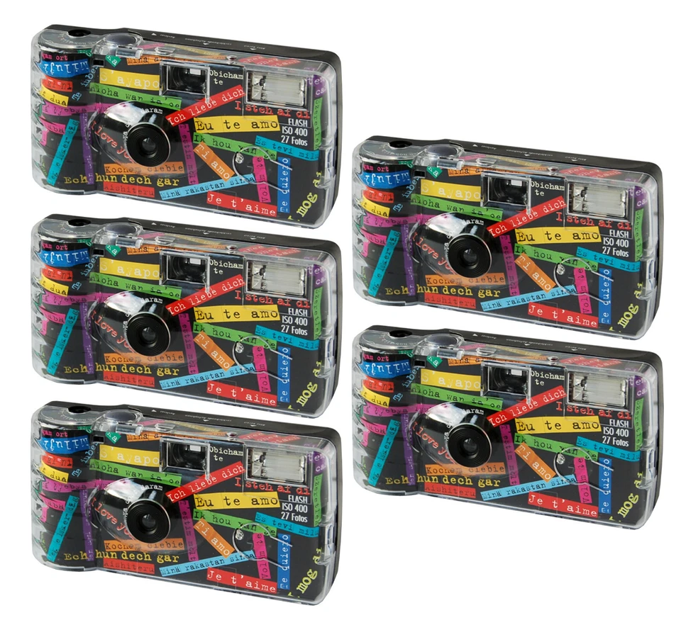 MARKENLOS 5x Einwegkamera I mog di Hochzeitskamera 27 Aufnahmen mit Blitz ISO 400 Hochzeit