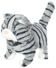 Battery Operated Cat Pet Toy Tail Curling Yelping On/Off Button   Gray Stripes