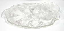Vintage Anchor Hocking Snack Set 8 Piece Clear Glass Grape Pattern