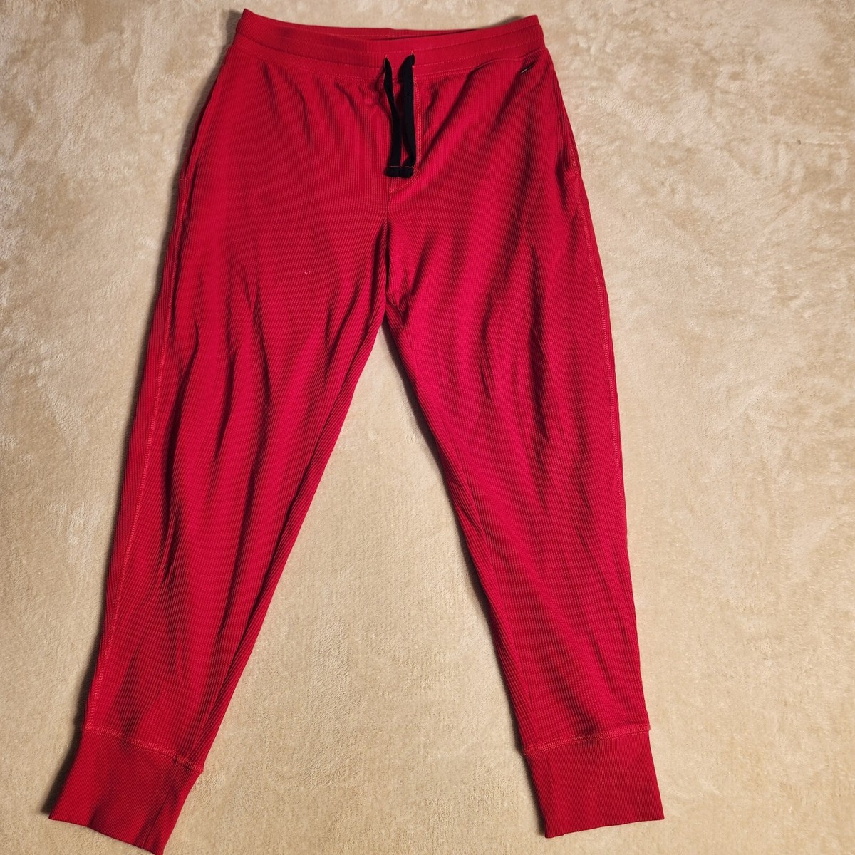 Tommy Hilfiger Mens Sleepwear Size Medium Red Waffle Knit Thermal Joggers  Pants - Main Image