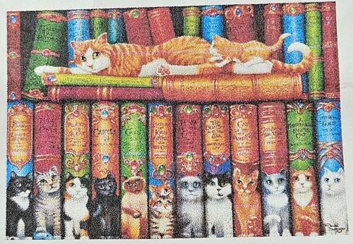 Pintura Diamante 5D - Una Biblioteca de Gatos - Libros 10" x 14" - Imagen 1 de 3