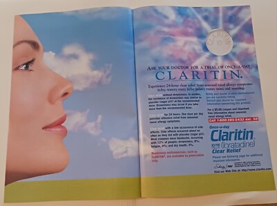 1996 Claritin Allergy ''Clear Relief'' Schering 2-Page Vintage Print Ad