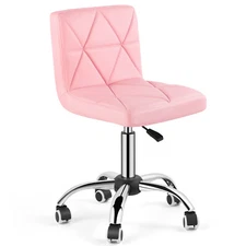 Pink Armless Chair Adjustable Home Office Barber Beauty Salon 360° Stool w/Wheel