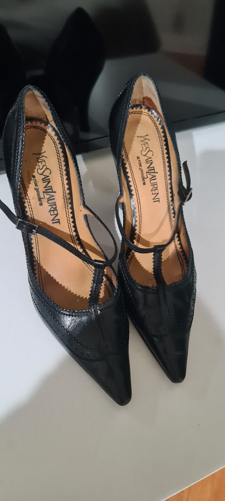 Yves Saint Laurent donna nero pelle tacco brogue taglia 38