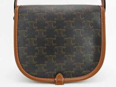 CELINE Folco Medium モノグラム ショルダーバッグ ブラウン CELINE Folco Medium Triomphe Canvas Shoulder Bag Brown