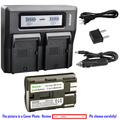 BP-511 Battery or Dual LCD Charger for Canon EOS 50D D30 D60 Kiss, Kiss Digital
