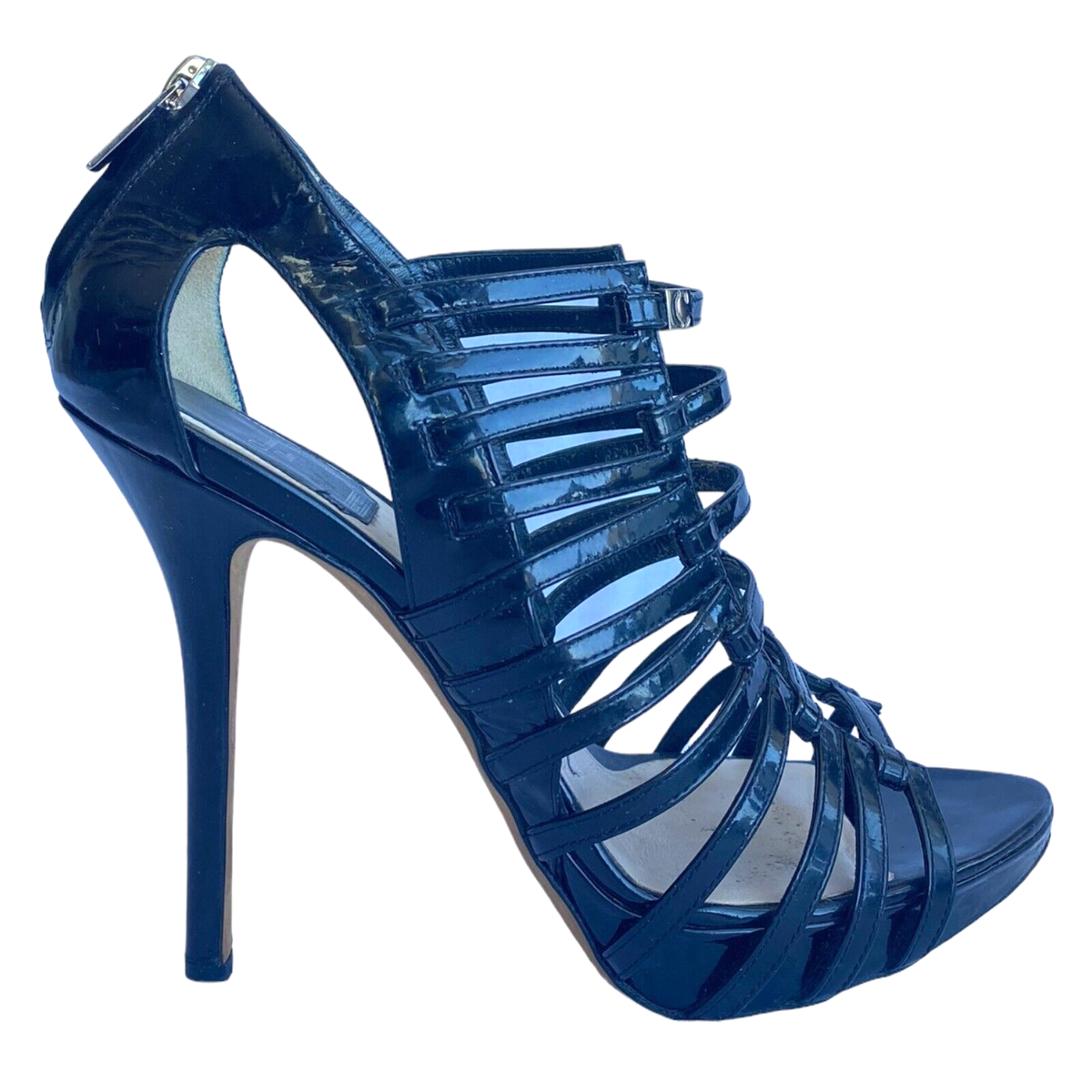 CHRISTIAN DIOR Black Patent Leather Caged Strappy Heel CHRISTIAN DIOR Black Patent Leather Caged Strappy Heel