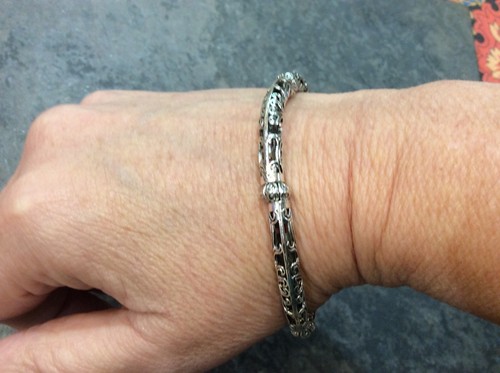 Bracciale elasticizzato in filigrana argento con perline d'argento decorate si adatta alla maggior parte delle taglie - Foto 5 di 6