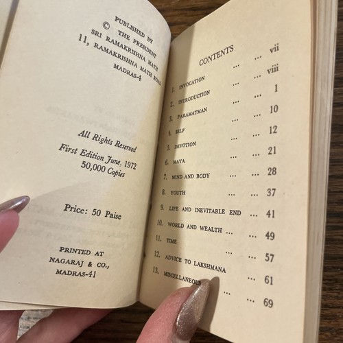 THUS SPAKE SRI RAMA - Pub. SRI RAMAKRISHNA MATH - P/B - 1972 Pocket Mini Book - Picture 4 of 4