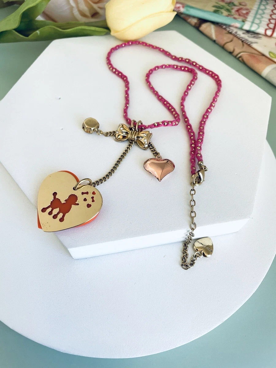 Betsey johnson Vintage Poodle Heart Bow Crystal Charms Statement Necklace eBay