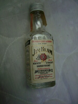 Jim Beam Bourbon Whiskey 1/10 Pint Clear Glass Liquor Bottle/Paper Label