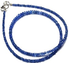Natural Gem Blue Sapphire Faceted 3 to 5MM Size Rondelle Beads Necklace 17" 65Ct