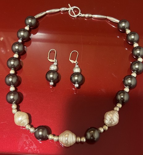 "Juego de Collares Vintage Tono Plata 21"" con Cuentas - ¡Collar y Pendientes! - Imagen 4 de 5