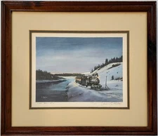 Ltd Edition EDWARD O PAULSON 1979 "Night Train - GTW" Railroad Art Signed Framed