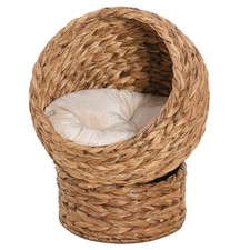 20" Handwoven Elevated Cat Bed Basket Bed Kitty House, Light Brown