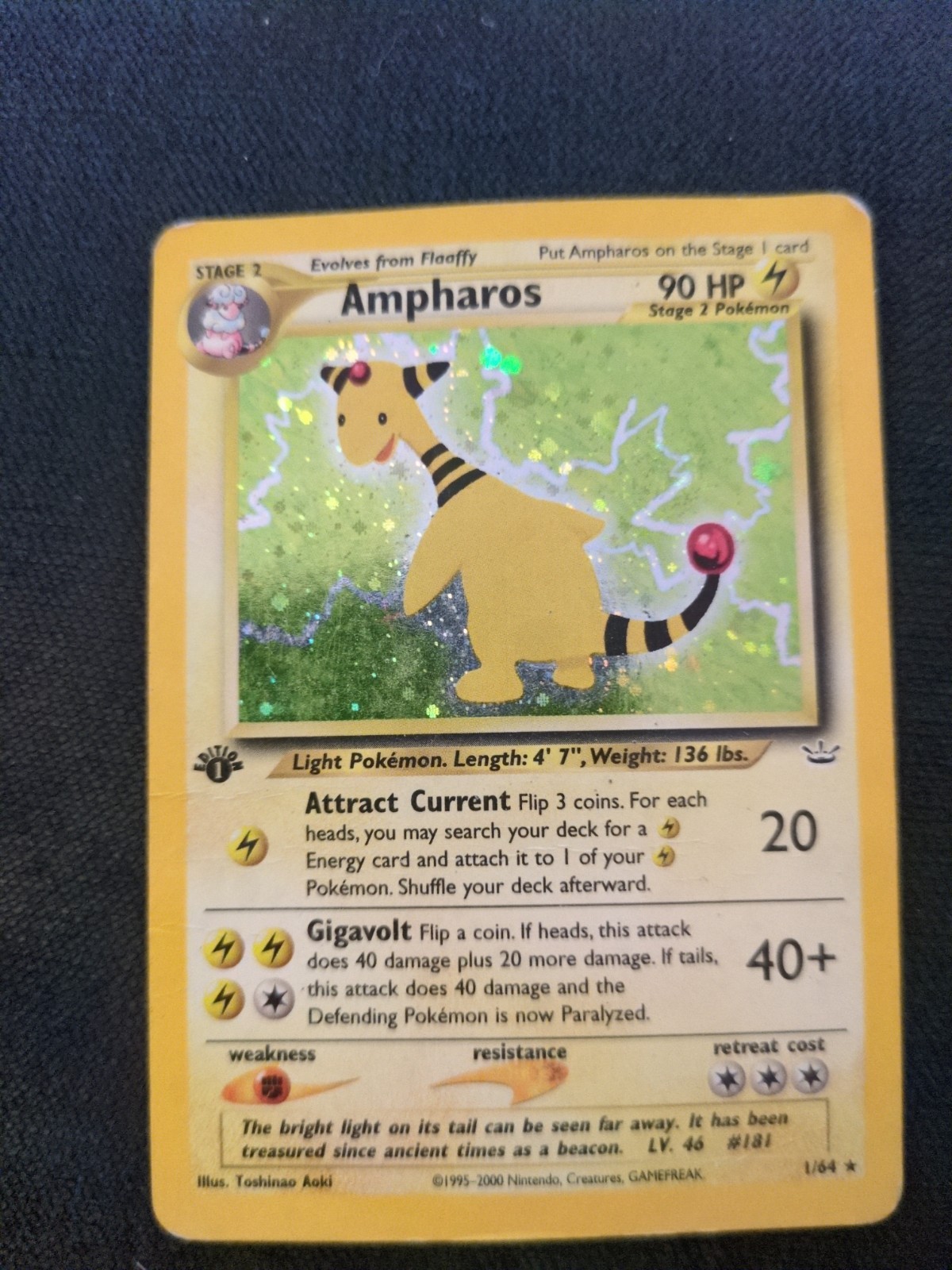 Pokémon Ampharos TCG Neo Revelation Holo Card 1/64 Rare