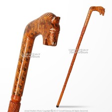 36' Handcrafted Eucalyptus Wood Walking Stick Cane Etched Tiger Shape Handle
