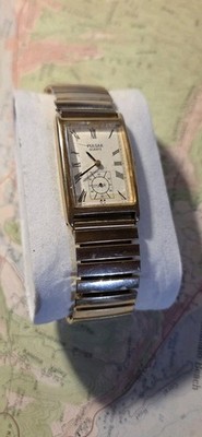 Vintage Pulsar By Seiko Tank Watch V803-5050 Gold Toned Sub Second Roman Dial