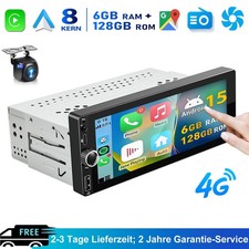 4G DAB+ 1 DIN 6+128GB Android 15 Autoradio 6.86" Carplay GPS USB + KAM Bluetooth